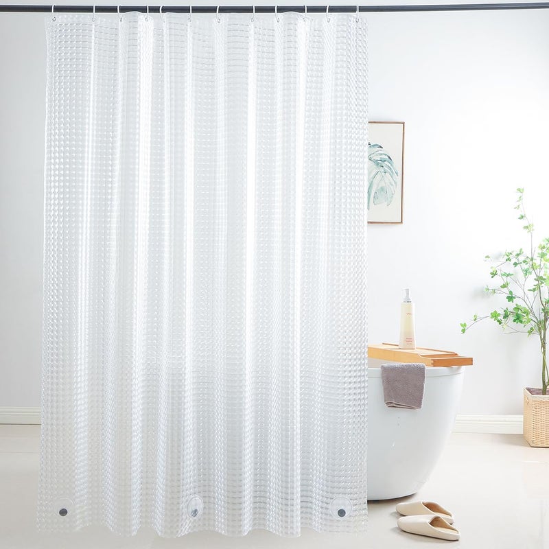 WellColor Shower Curtain Liner 74 Inches Long, EVA Heavy Duty Clear Shower Liner with 3 Strong Weights, 3D Square, 72 x 74 Inch - Image 1